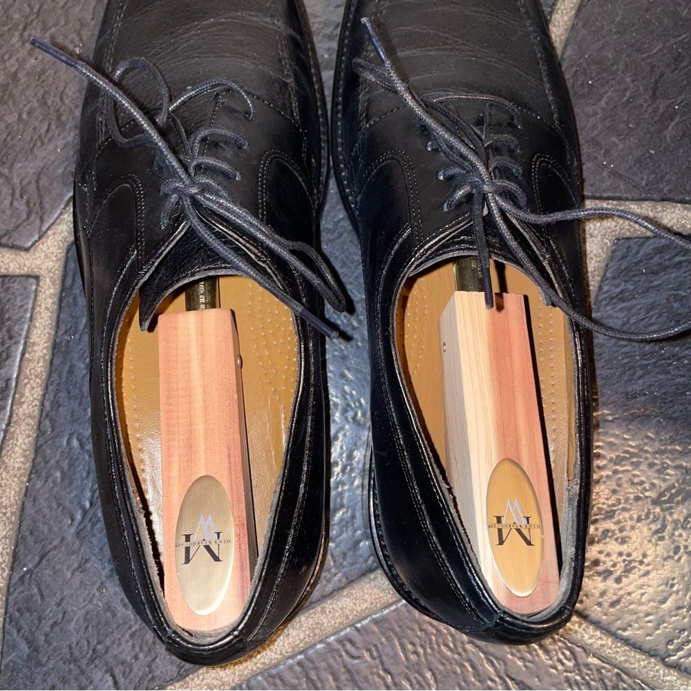 Black Leather Lace Up Flat Toe Mens Dress Shoes Size 10.5 - Picture 8 of 8